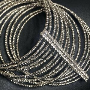 3119 Silvertone CZ multi band layered Gangle bracelet 7-1/4"